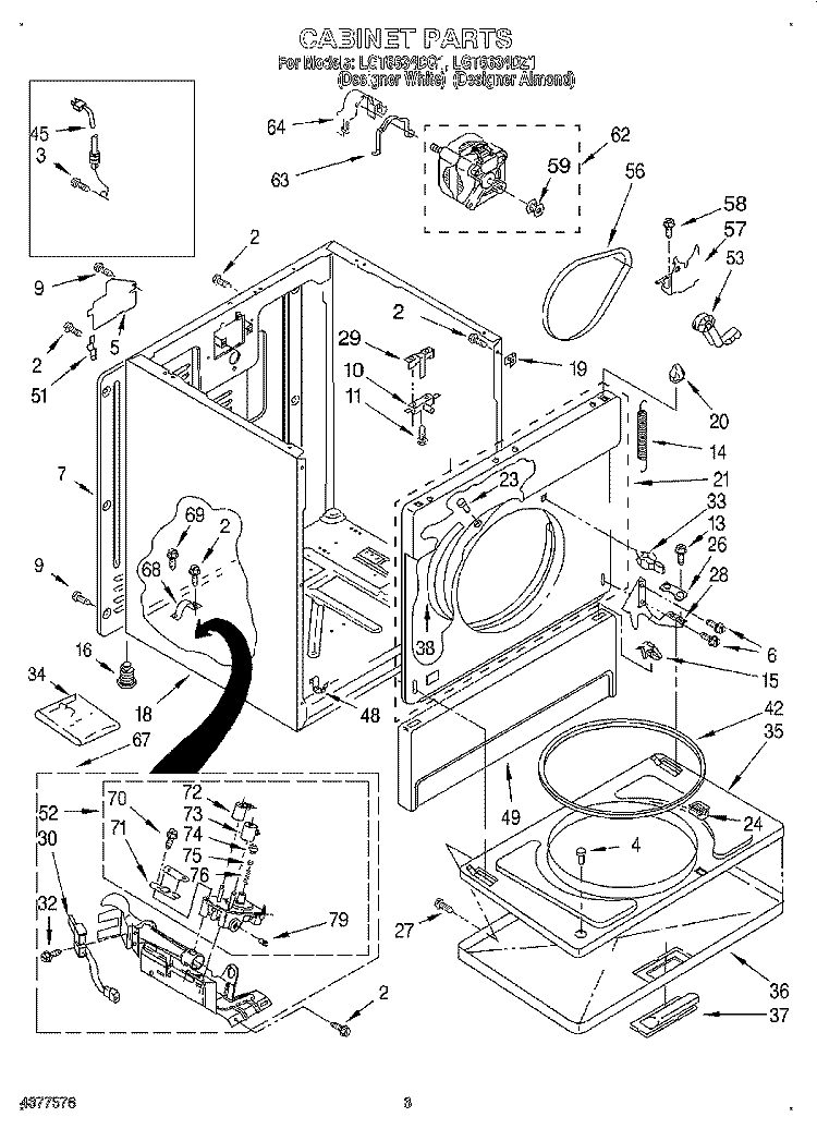 CABINET Diagram and Parts List for LGT6634DZ1  Whirlpool Dryer
