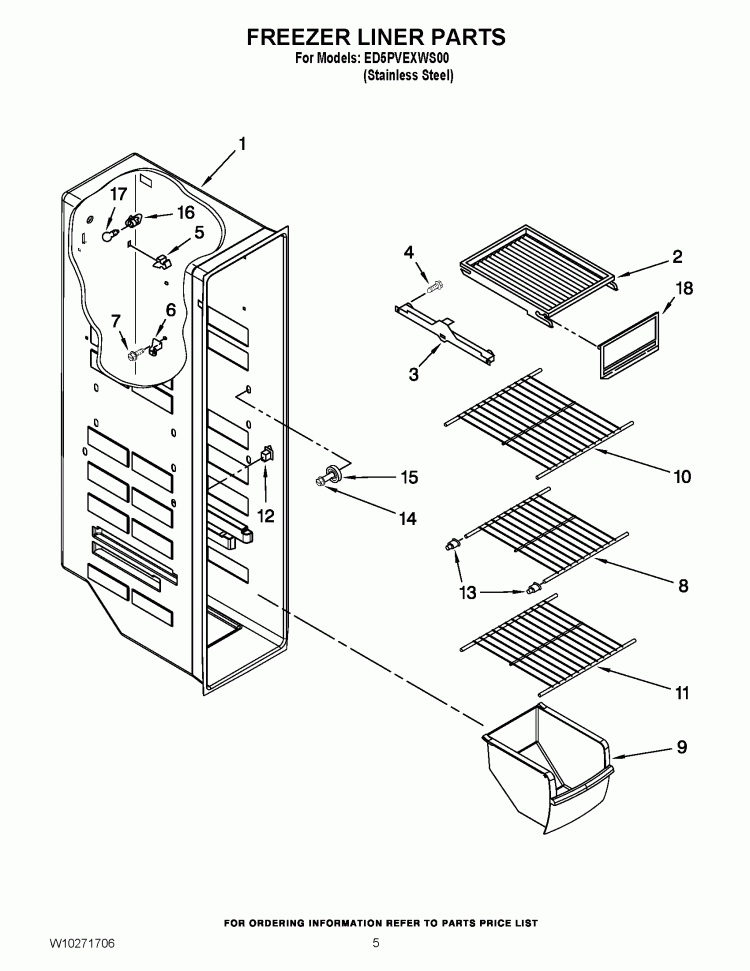 FREEZER LINER PARTS Diagram and Parts List for ED5PVEXWS00  Whirlpool Refrigerator