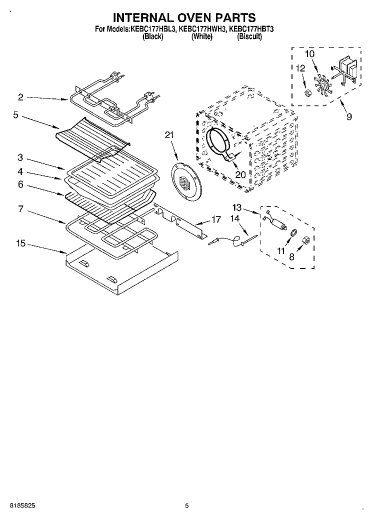 INTERNAL OVEN Diagram and Parts List for KEBC177HBL3  KitchenAid Wall Oven