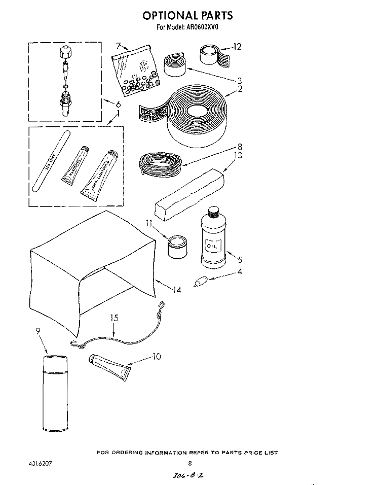 LIT/OPTIONAL Diagram and Parts List for AR0600XV0  Whirlpool Air Conditioner