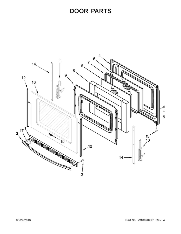 Door Parts Diagram and Parts List for WFG520S0FS0  Whirlpool Range