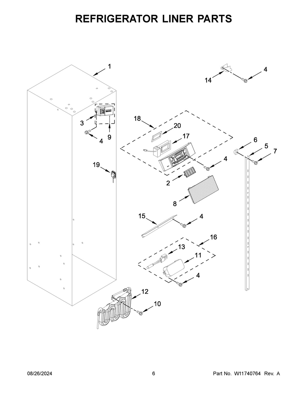 04 - Refrigerator Liner Parts Diagram and Parts List for KBSD708MPS01  Whirlpool Refrigerator