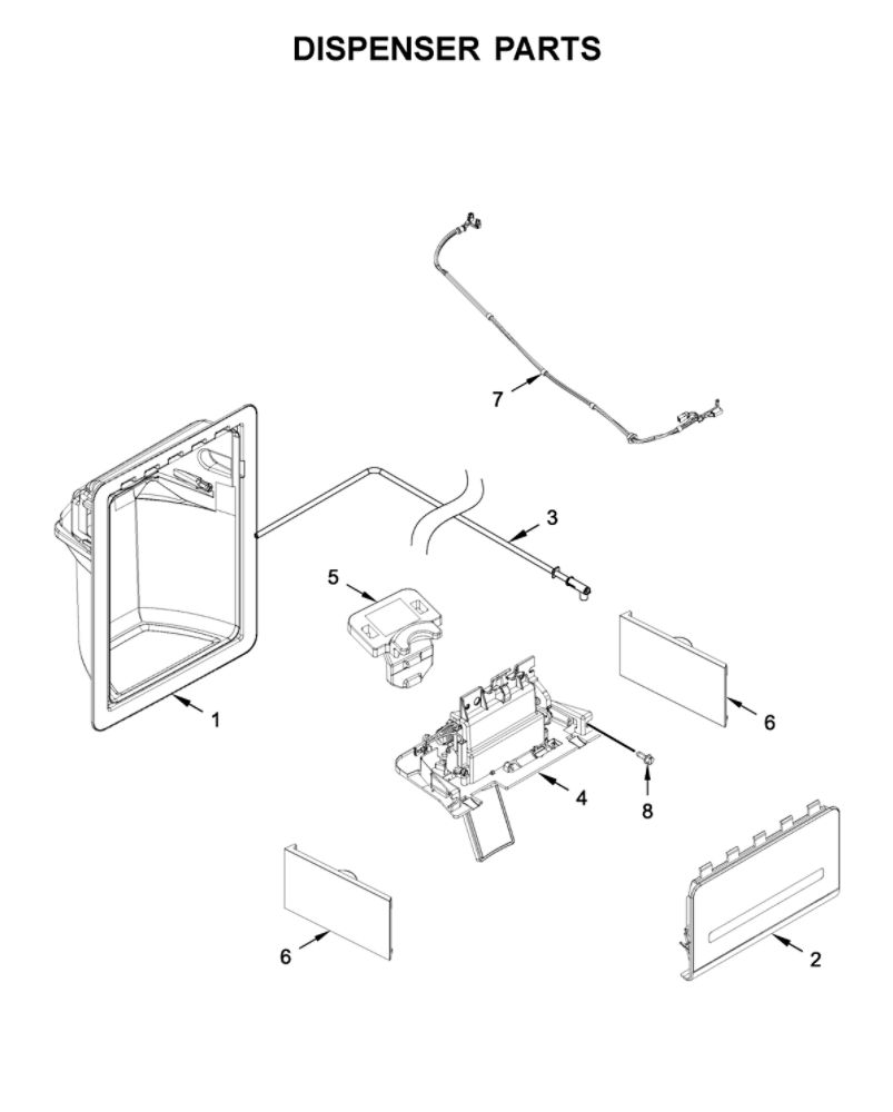 Dispenser Parts Diagram and Parts List for WRS315SDHT05  Whirlpool Refrigerator