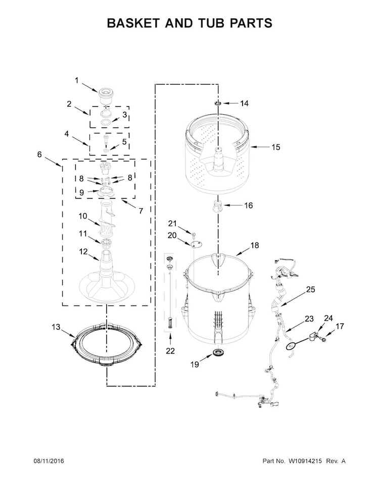 Basket And Tub Parts Diagram and Parts List for WTW4816FW1  Whirlpool Washer