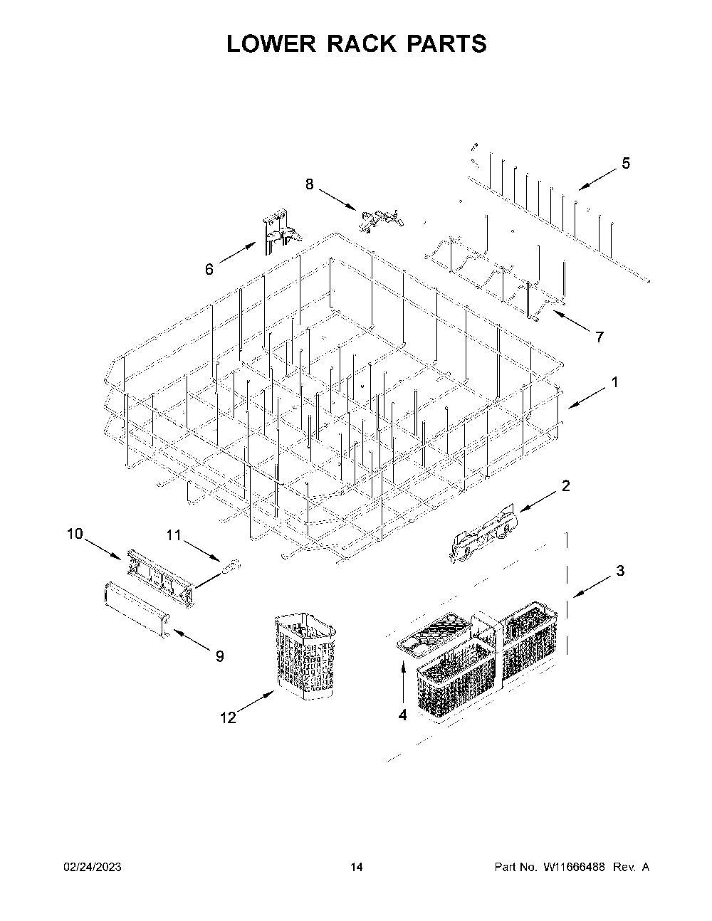Lower Rack Parts Diagram and Parts List for KDTM704LPA1  KitchenAid Dishwasher