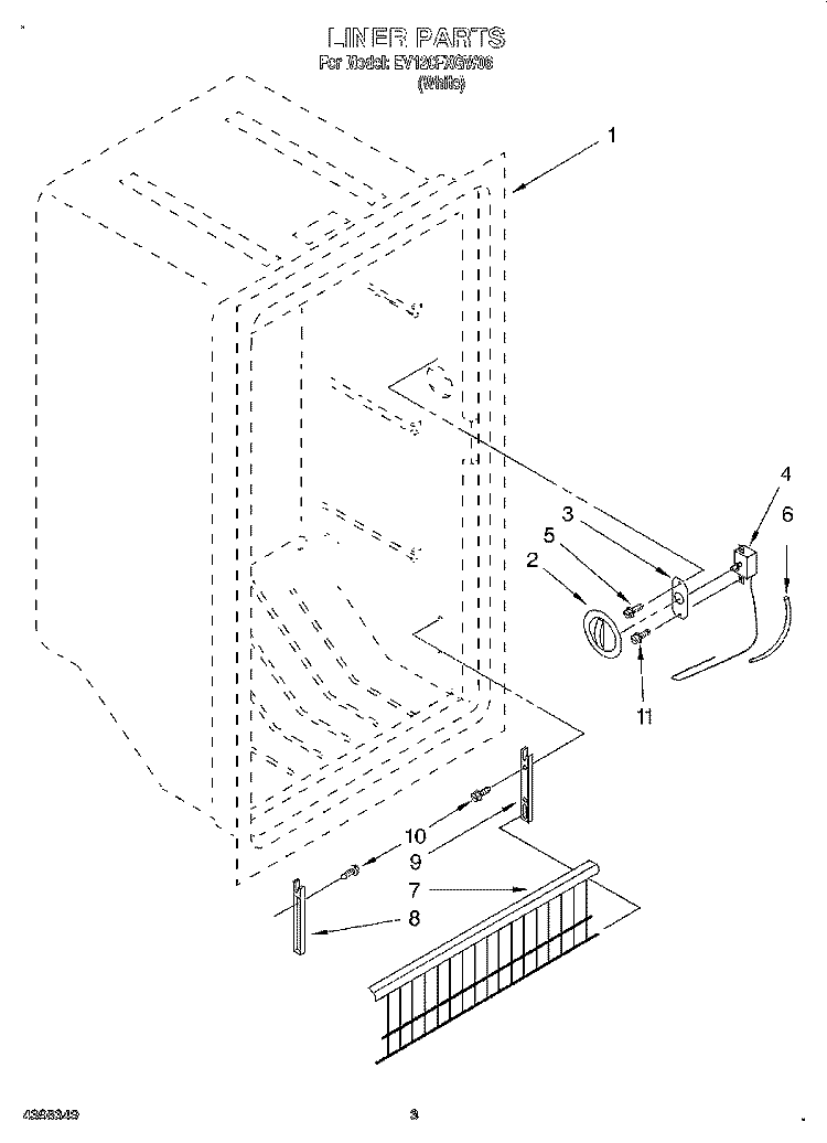LINER, OPTIONAL Diagram and Parts List for EV120FXGW06  Whirlpool Freezer