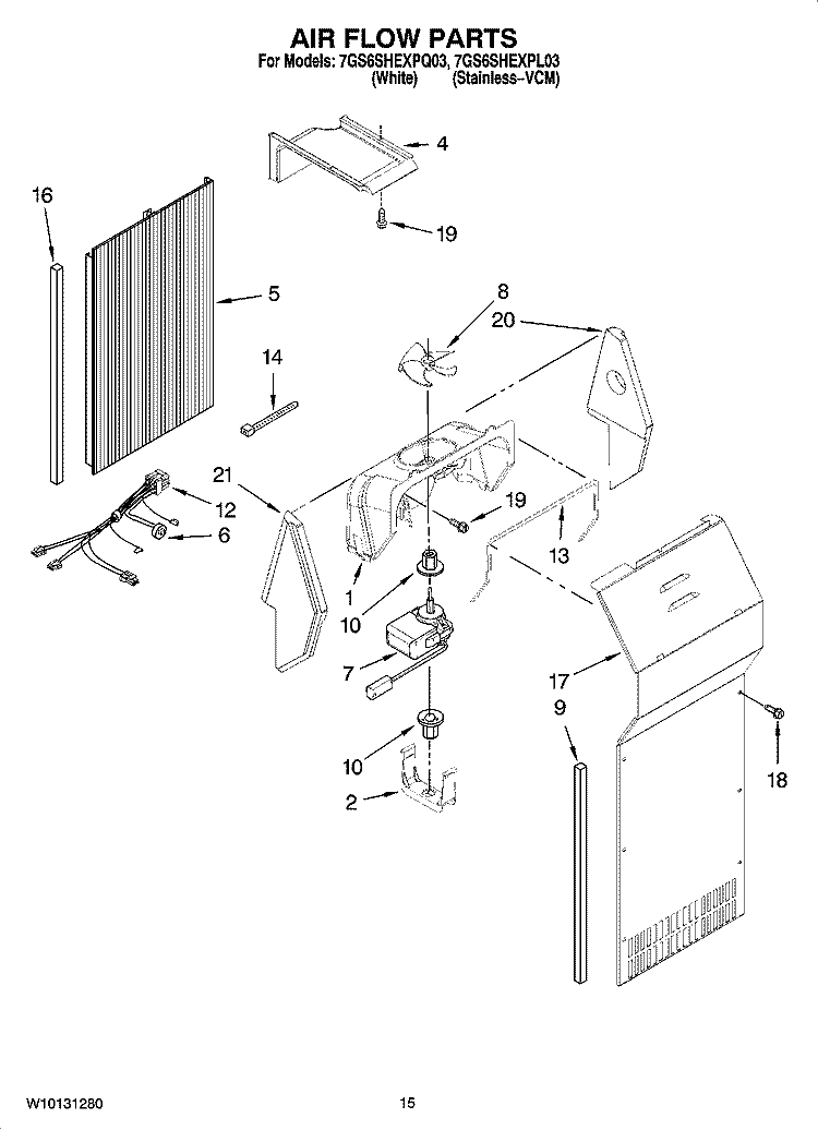 AIR FLOW PARTS Diagram and Parts List for 7GS6SHEXPQ03  Whirlpool Refrigerator