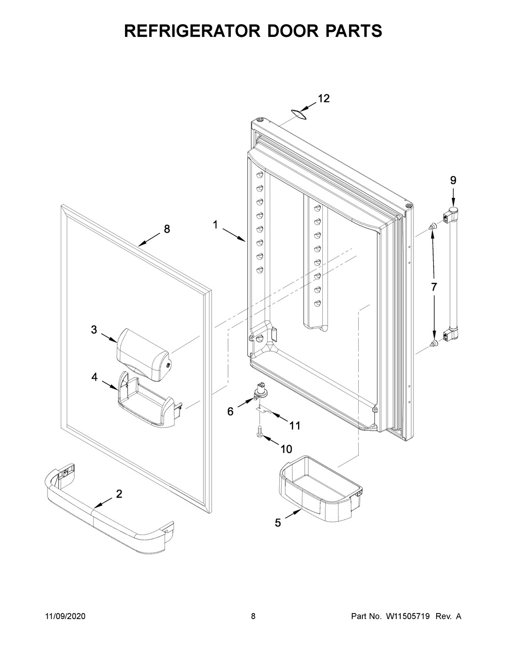 Refrigerator Door Parts Diagram and Parts List for MBR1957FEZ05  Whirlpool Refrigerator