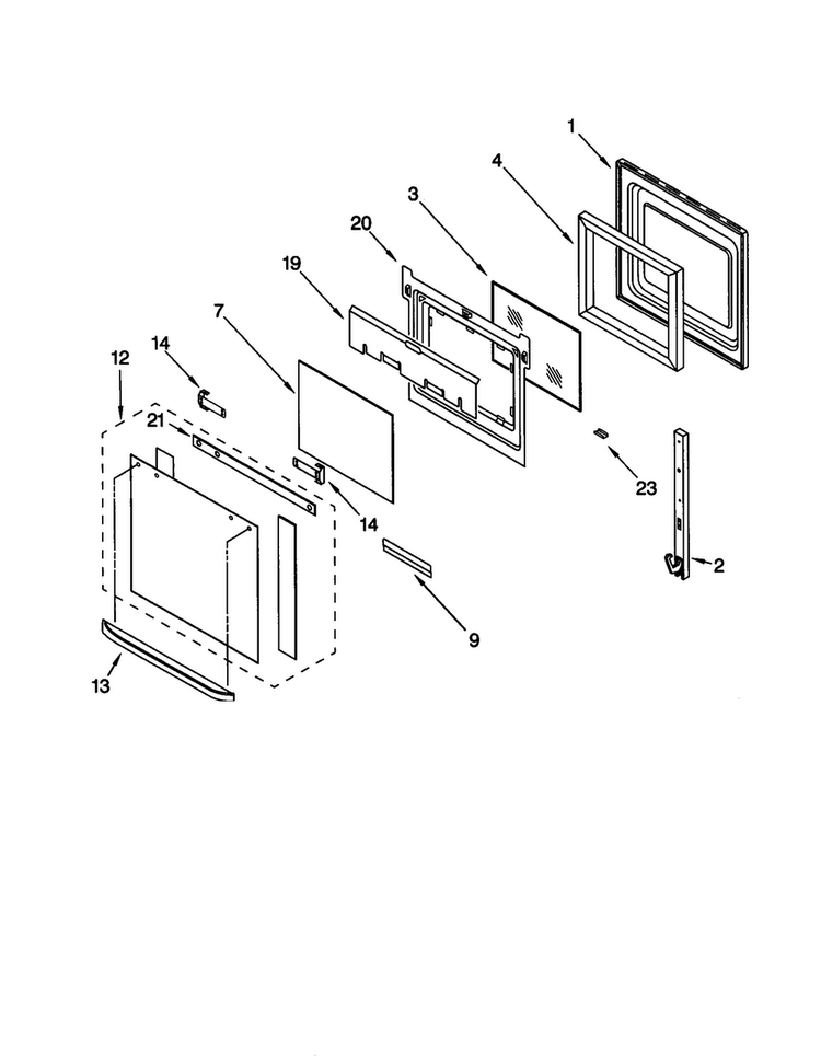 Oven Door Diagram and Parts List for KEBS107DBAL6  KitchenAid Wall Oven