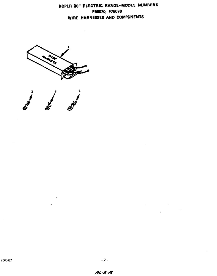 Wire Harness And Components Diagram and Parts List for F7607*0  Roper Range