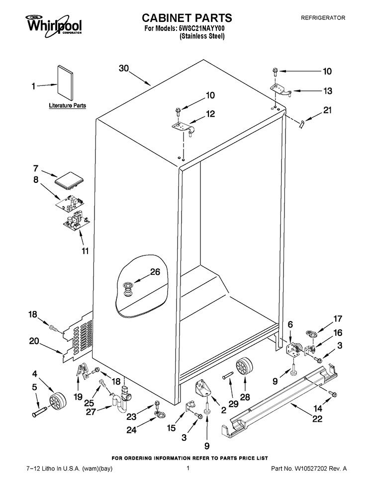 CABINET PARTS Diagram and Parts List for 5WSC21NAYY00  Whirlpool Refrigerator