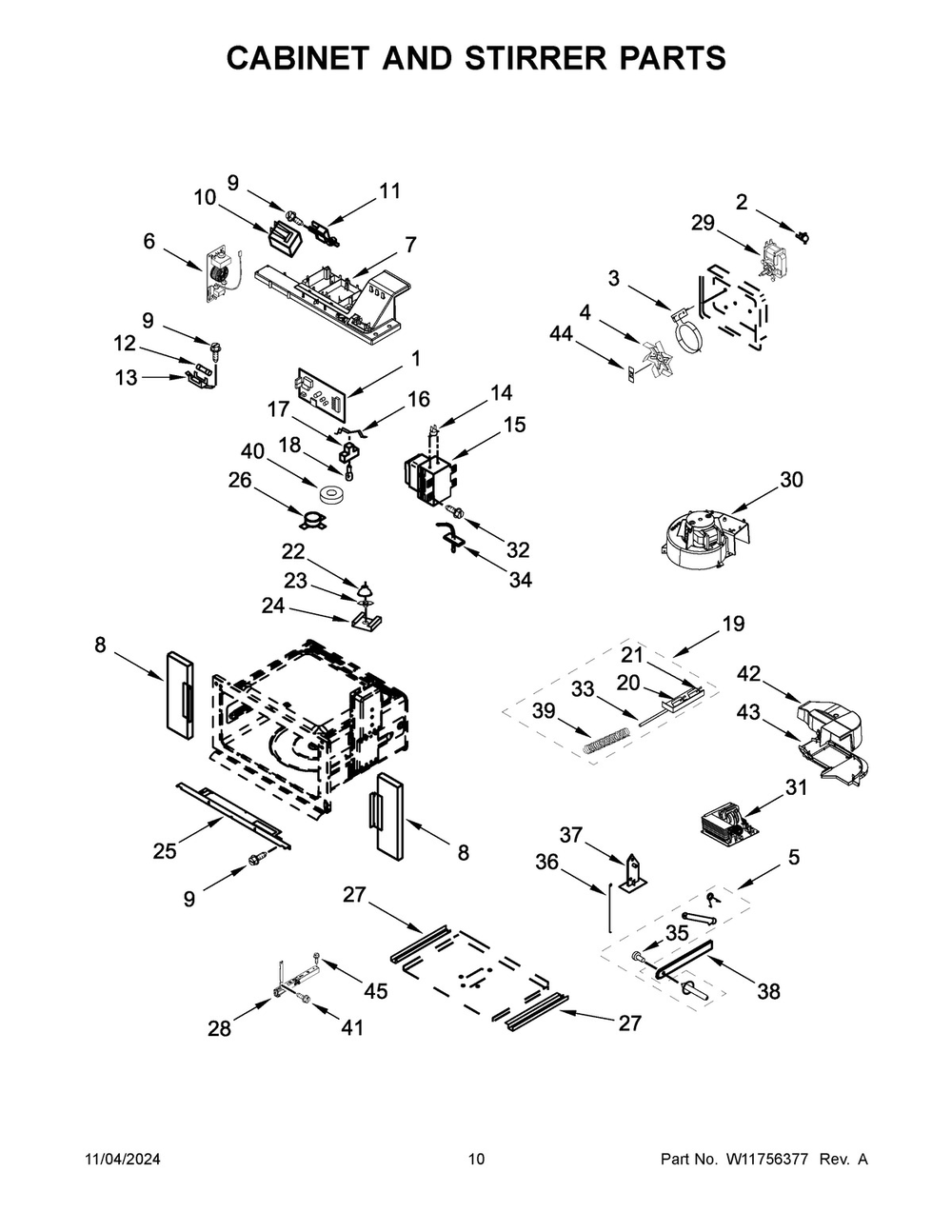 06 - Cabinet And Stirrer Parts Diagram and Parts List for KOEC530PBS01  Whirlpool Microwave Oven Combo