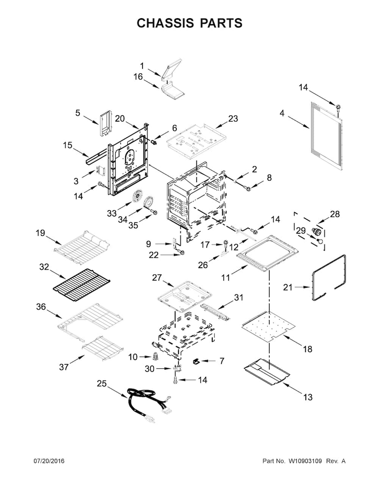 Chassis Parts Diagram and Parts List for WFG770H0FZ0  Whirlpool Range