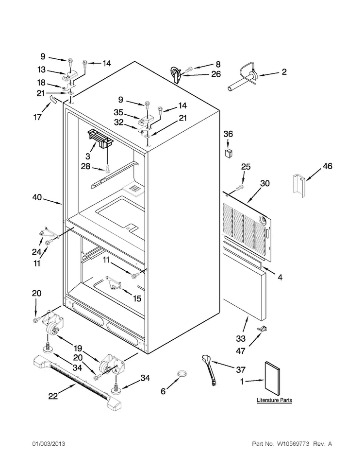 Cabinet Parts Diagram and Parts List for 10672013017  Kenmore Refrigerator