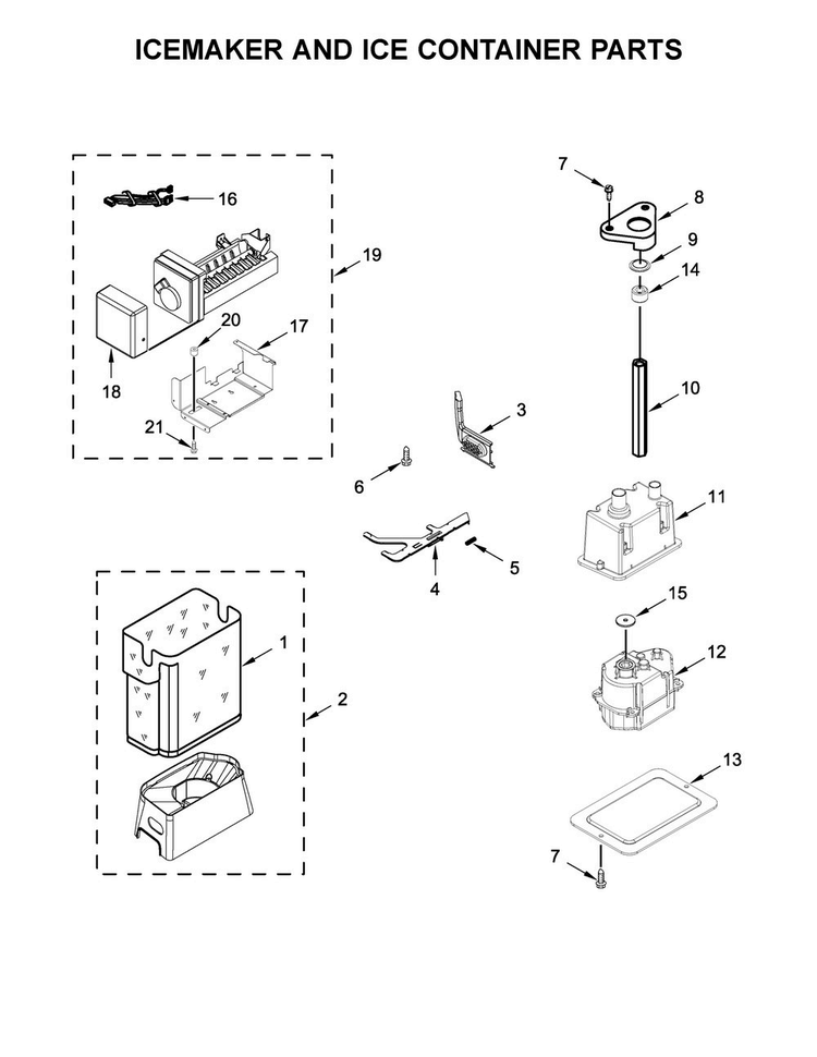Icemaker And Ice Container Parts Diagram and Parts List for KBSD606ESS01  KitchenAid Refrigerator