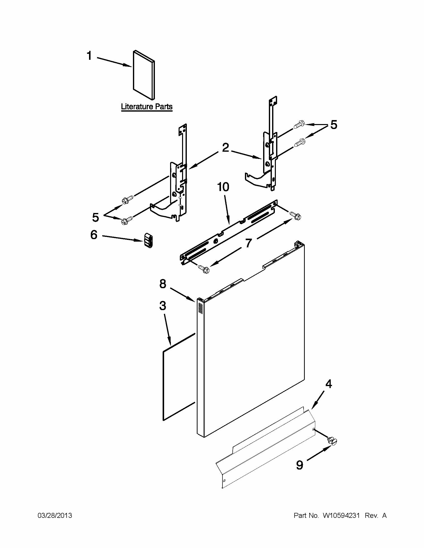 Door And Panel Parts Diagram and Parts List for 66513043K114  Kenmore Dishwasher