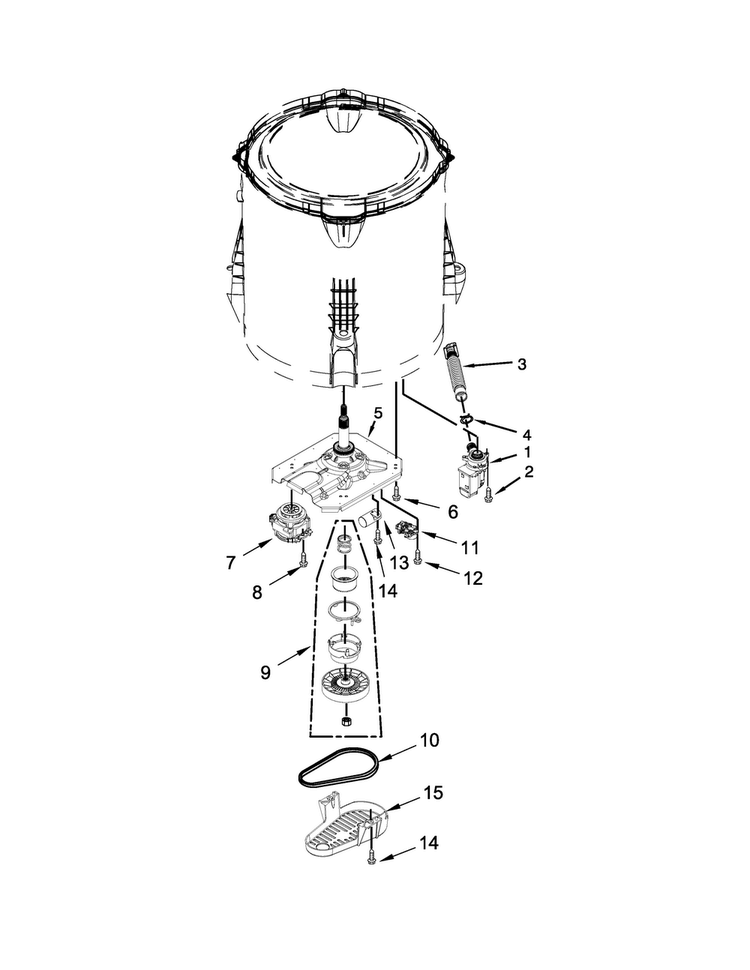 Gearcase, Motor And Pump Parts Diagram and Parts List for 7MWTW1715BM1  Whirlpool Washer
