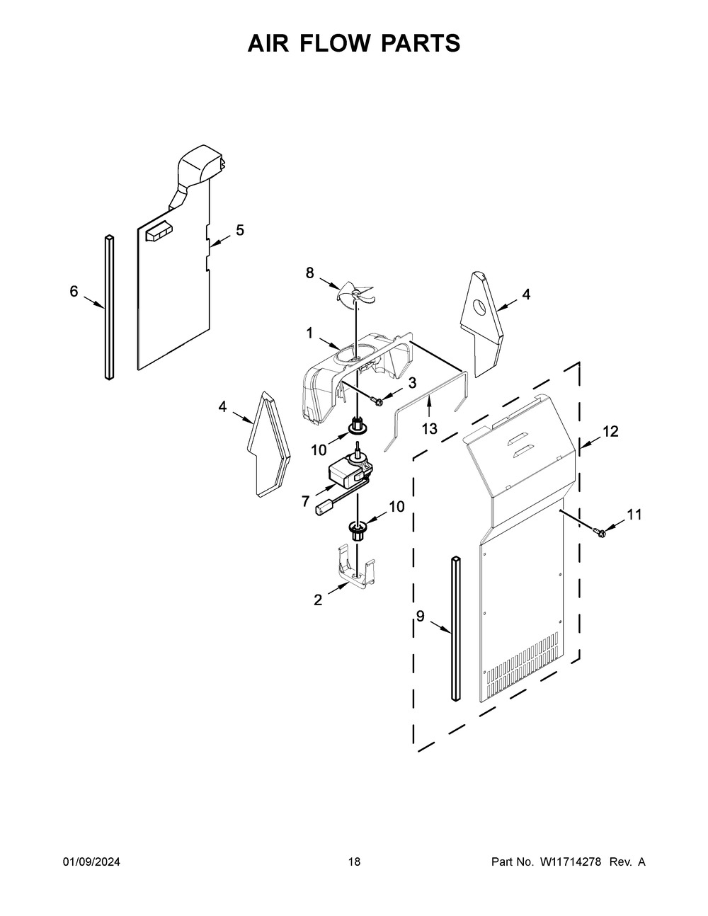 Air Flow Parts Diagram and Parts List for WRS315SDHM12  Whirlpool Refrigerator