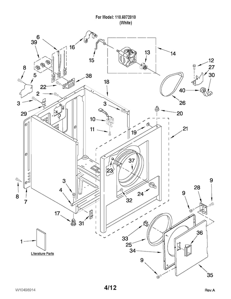 Cabinet Parts Diagram and Parts List for 1106072010  Kenmore Dryer