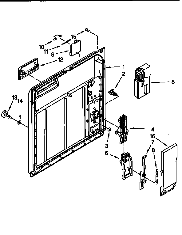Inner Door Diagram and Parts List for DU9800XB0  Whirlpool Dishwasher