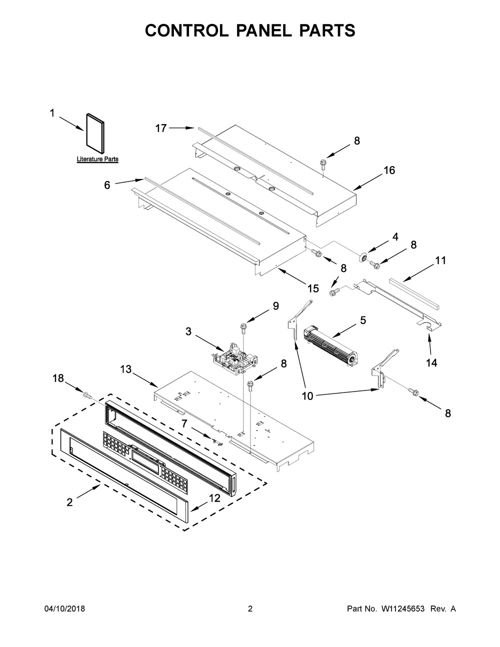 Control Panel Parts Diagram and Parts List for KOSE500EBS04  Whirlpool Wall Oven