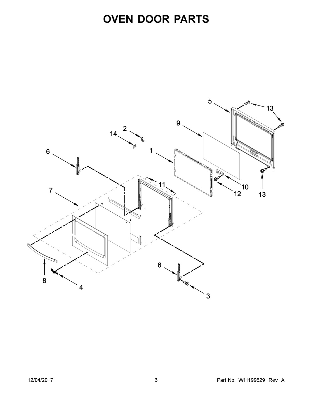 Oven Door Parts Diagram and Parts List for WOC54EC7HB00  Whirlpool Microwave Oven Combo