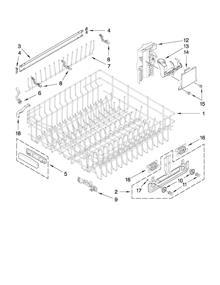Upper Rack And Track Parts Diagram and Parts List for KUDS30IVSS4  KitchenAid Dishwasher