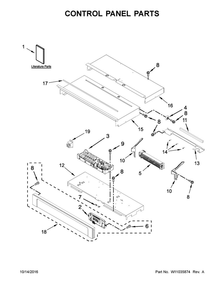 Control Panel Parts Diagram and Parts List for WOD93EC7AB05  Whirlpool Wall Oven