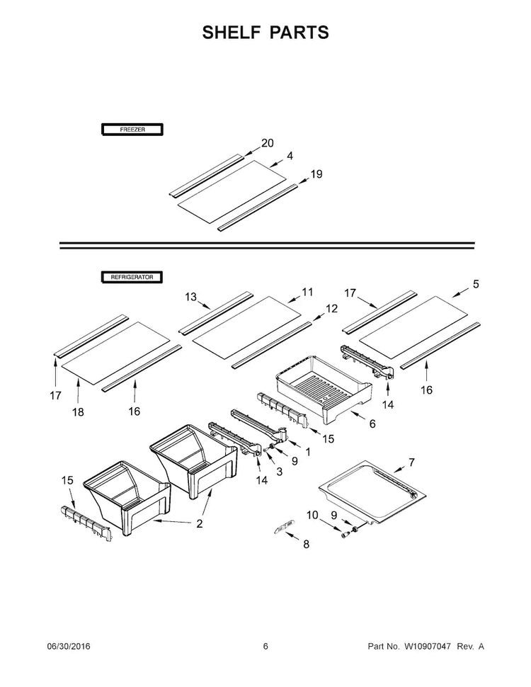 Shelf Parts Diagram and Parts List for WRT318FMDM02  Whirlpool Refrigerator