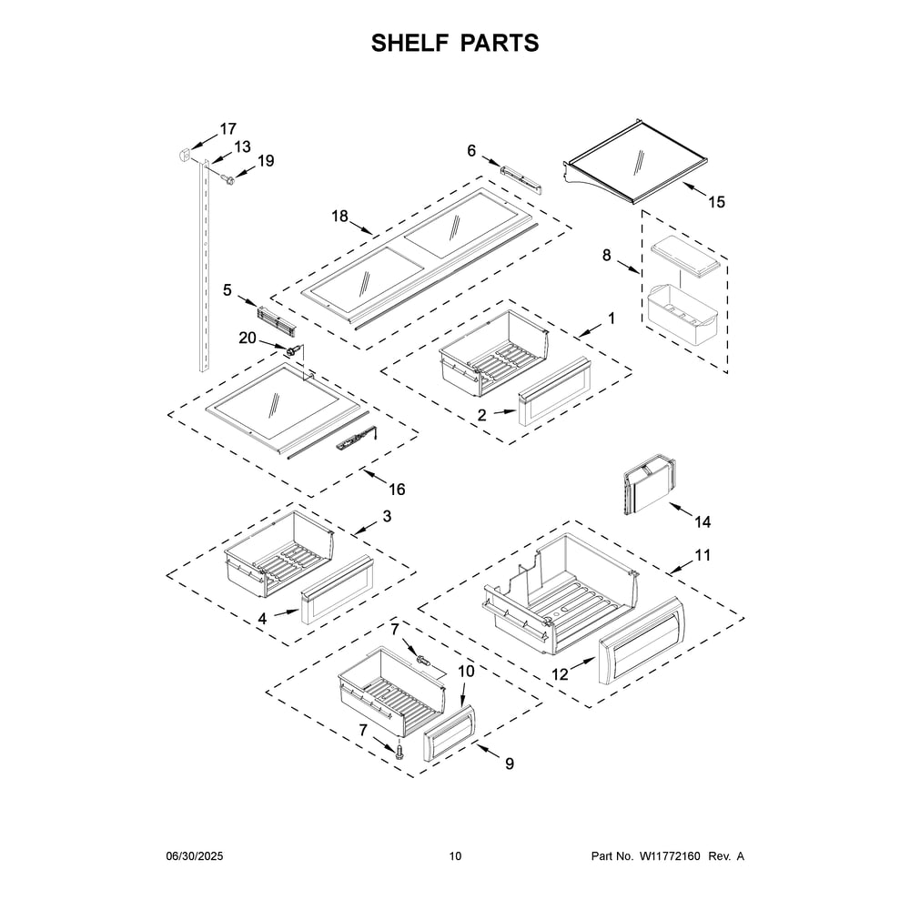 Shelf Parts Diagram and Parts List for KBFN542SJP00  KitchenAid Refrigerator