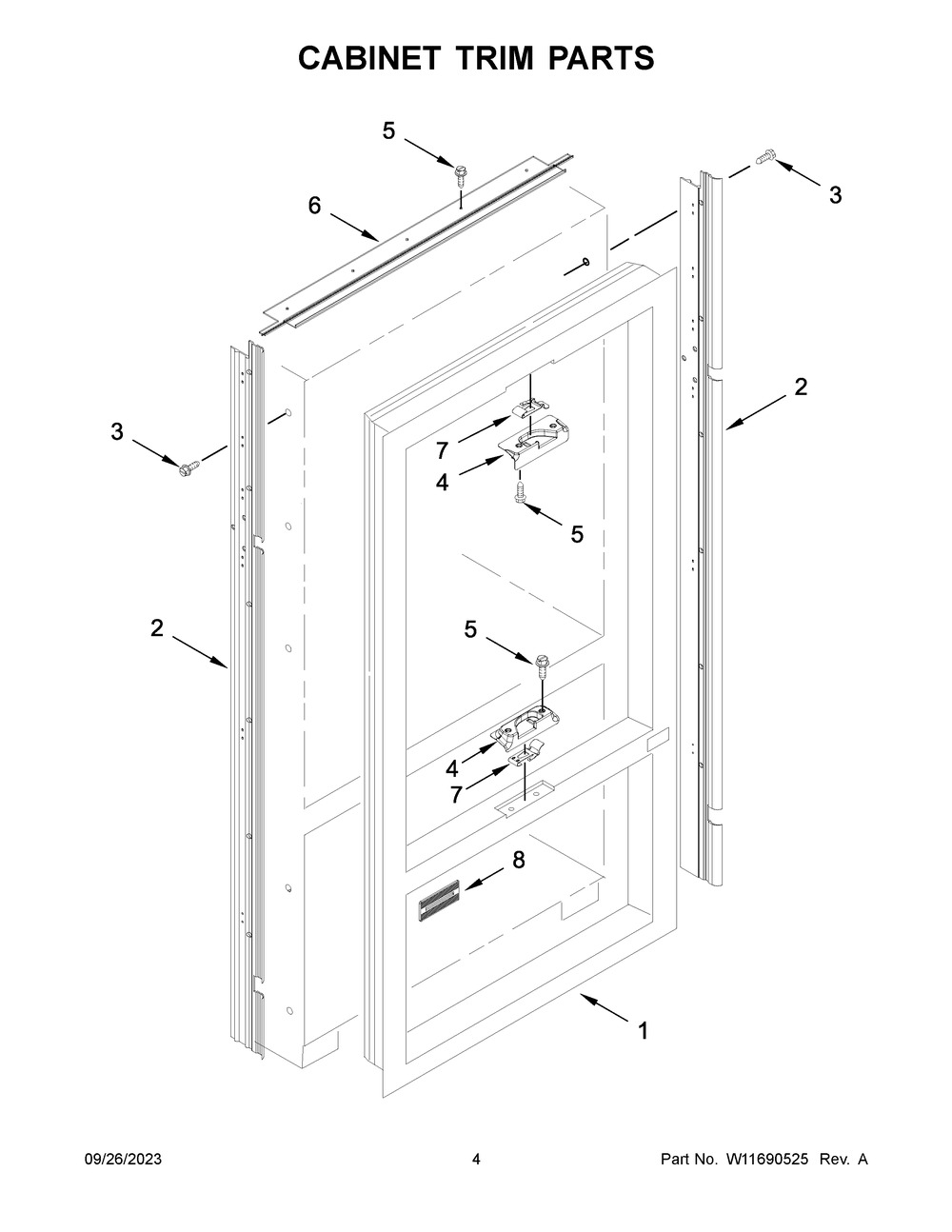 Cabinet Trim Parts Diagram and Parts List for KBFN502EPA05  KitchenAid Refrigerator