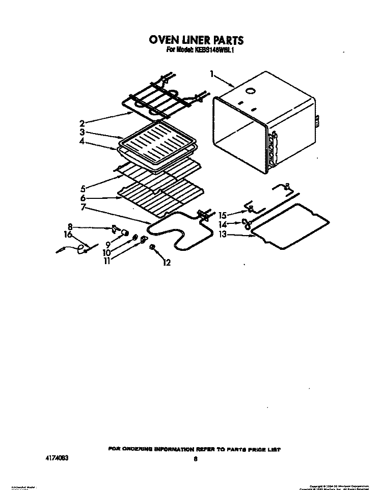 OVEN LINER Diagram and Parts List for KEBS146WBL1  KitchenAid Wall Oven