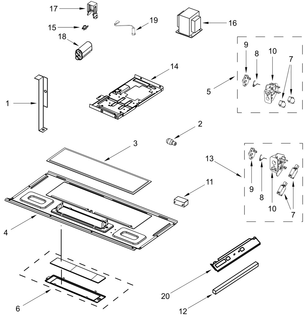 Interior And Ventilation Parts Diagram and Parts List for YWMH31017HW11 YWMH31017HB11-YWMH31017HS11 Whirlpool Microwave