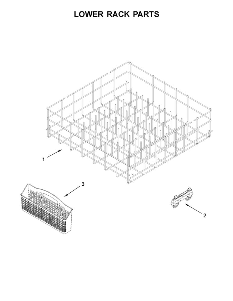Lower Rack Parts Diagram and Parts List for WDF330PAHW2  Whirlpool Dishwasher