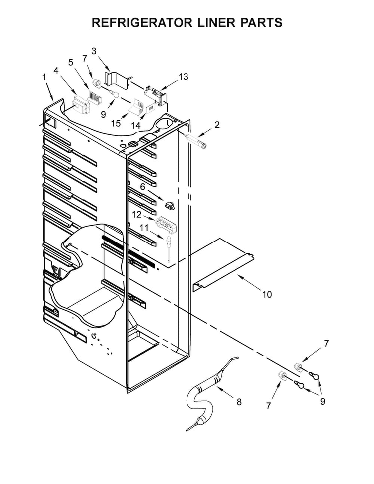 Refrigerator Liner Parts Diagram and Parts List for WRS576FIDM02  Whirlpool Refrigerator