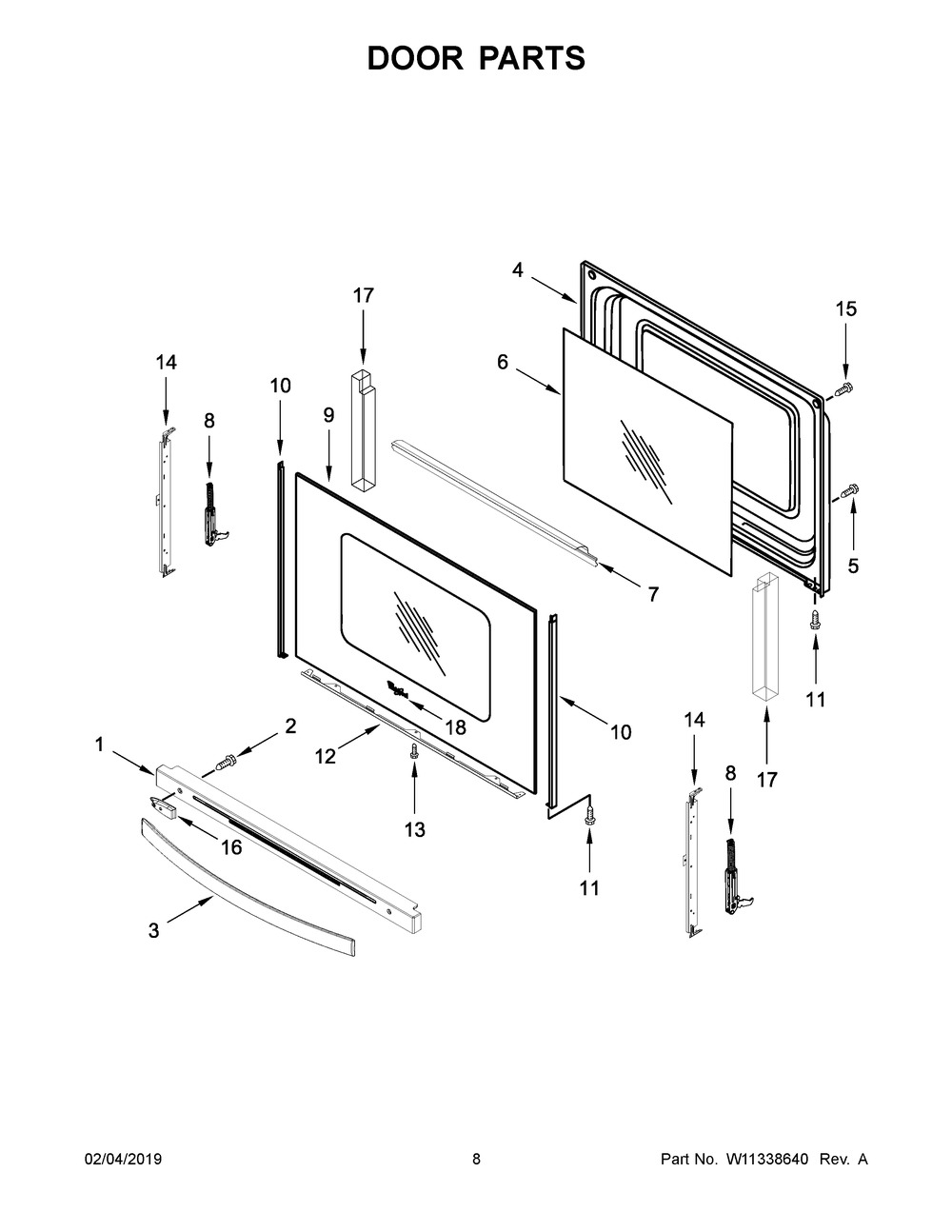 Door Parts Diagram and Parts List for YWFE775H0HW1  Whirlpool Range