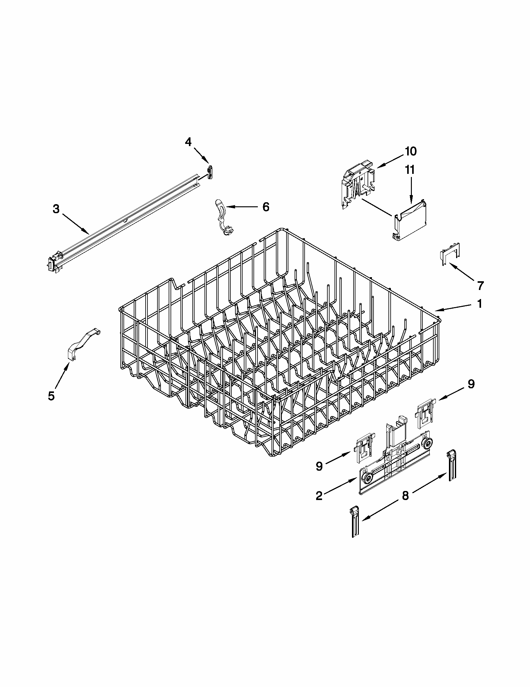 Upper Rack And Track Parts Diagram and Parts List for 66513292K116  Kenmore Dishwasher