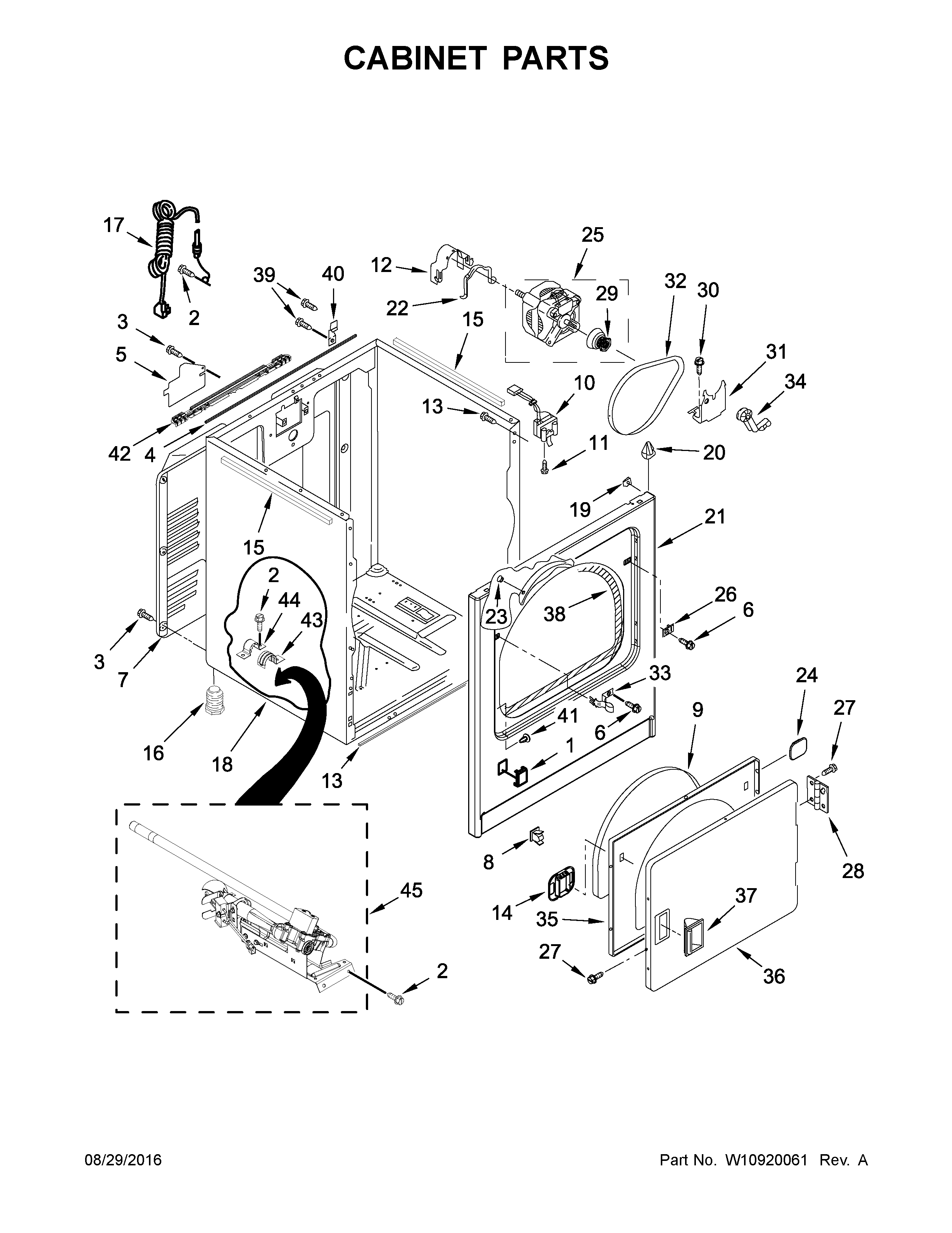Cabinet Parts Diagram and Parts List for 11076134610  Kenmore Dryer