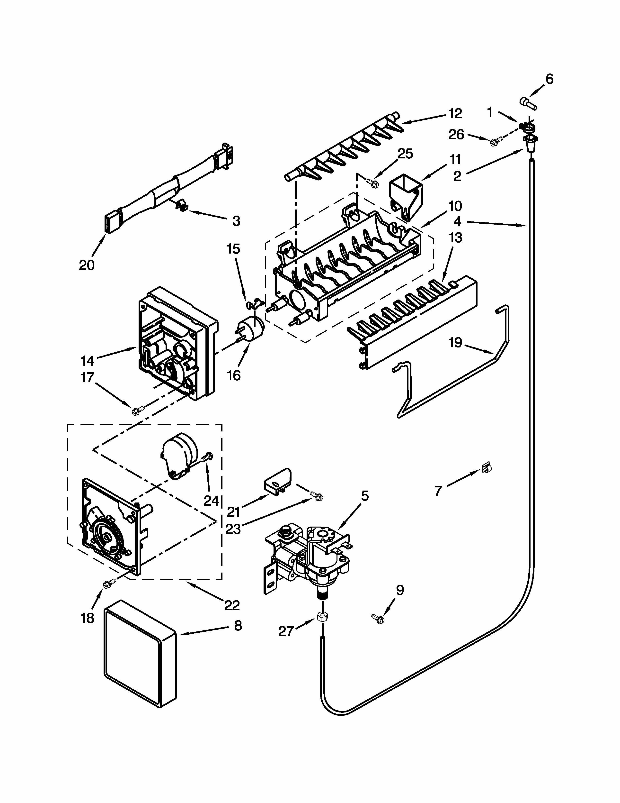 Icemaker Parts Diagram and Parts List for IK8RXDGMXS02  Whirlpool Refrigerator