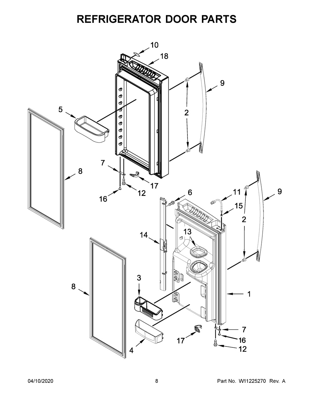Refrigerator Door Parts Diagram and Parts List for WRF555SDFZ06  Whirlpool Refrigerator