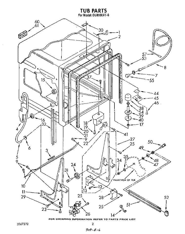 TUB , LITERATURE AND OPTIONAL Diagram and Parts List for DU8900XT6  Whirlpool Dishwasher