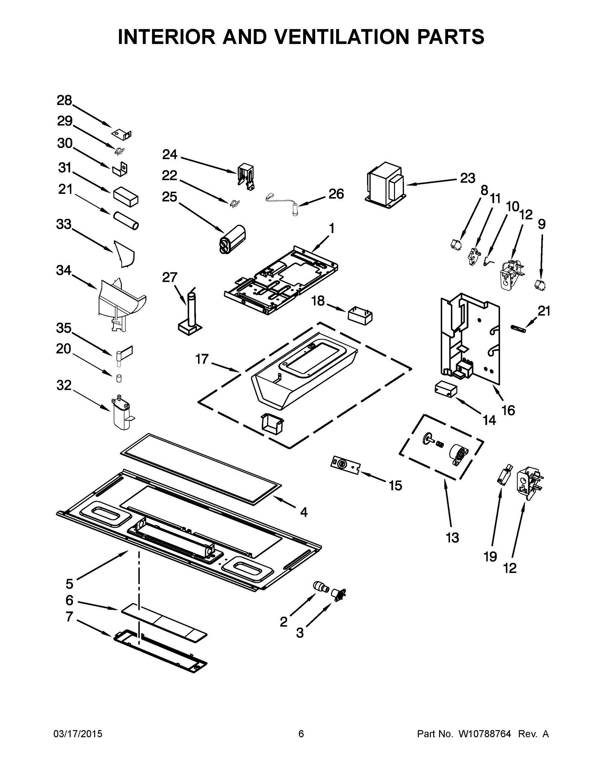 04 - INTERIOR AND VENTILATION PARTS Diagram and Parts List for YWMH76718AB2  Whirlpool Microwave