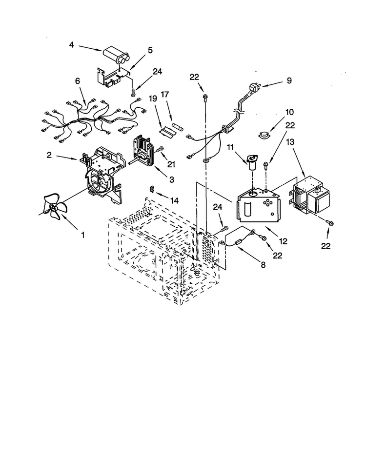 Oven Interior Diagram and Parts List for MT1100SHB0  Whirlpool Microwave