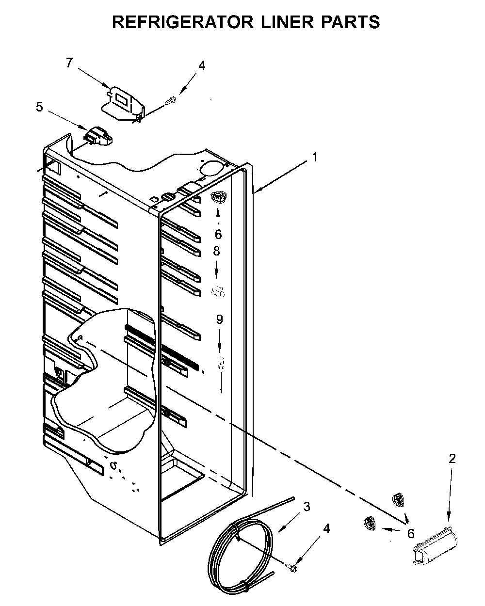 Refrigerator liner parts Diagram and Parts List for WRS331SDHB02  Whirlpool Refrigerator