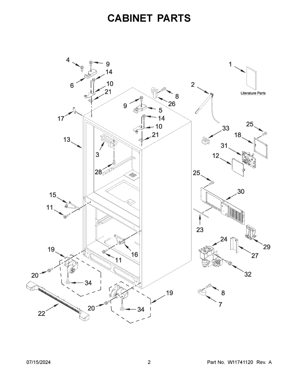 02 - Cabinet Parts Diagram and Parts List for KRFF302EBS07  Whirlpool Refrigerator