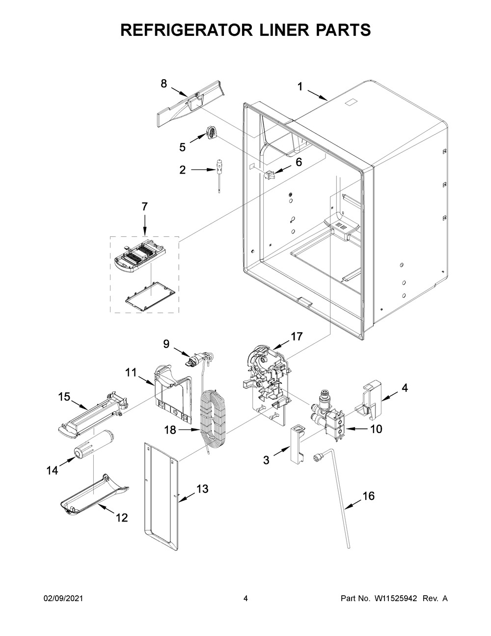 Refrigerator Liner Parts Diagram and Parts List for WRF555SDHW03  Whirlpool Refrigerator