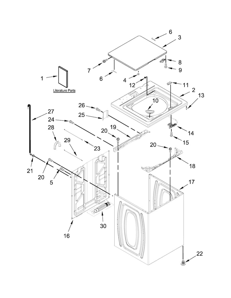 Top And Cabinet Parts Diagram and Parts List for WTW4815EW0  Whirlpool Washer