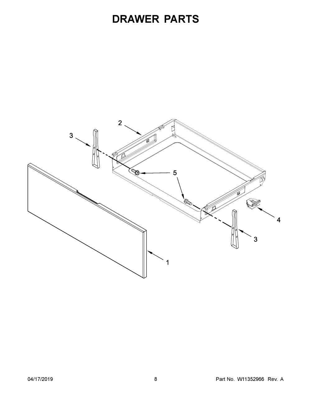 Drawer Parts Diagram and Parts List for YWEE510S0FV2  Whirlpool Range
