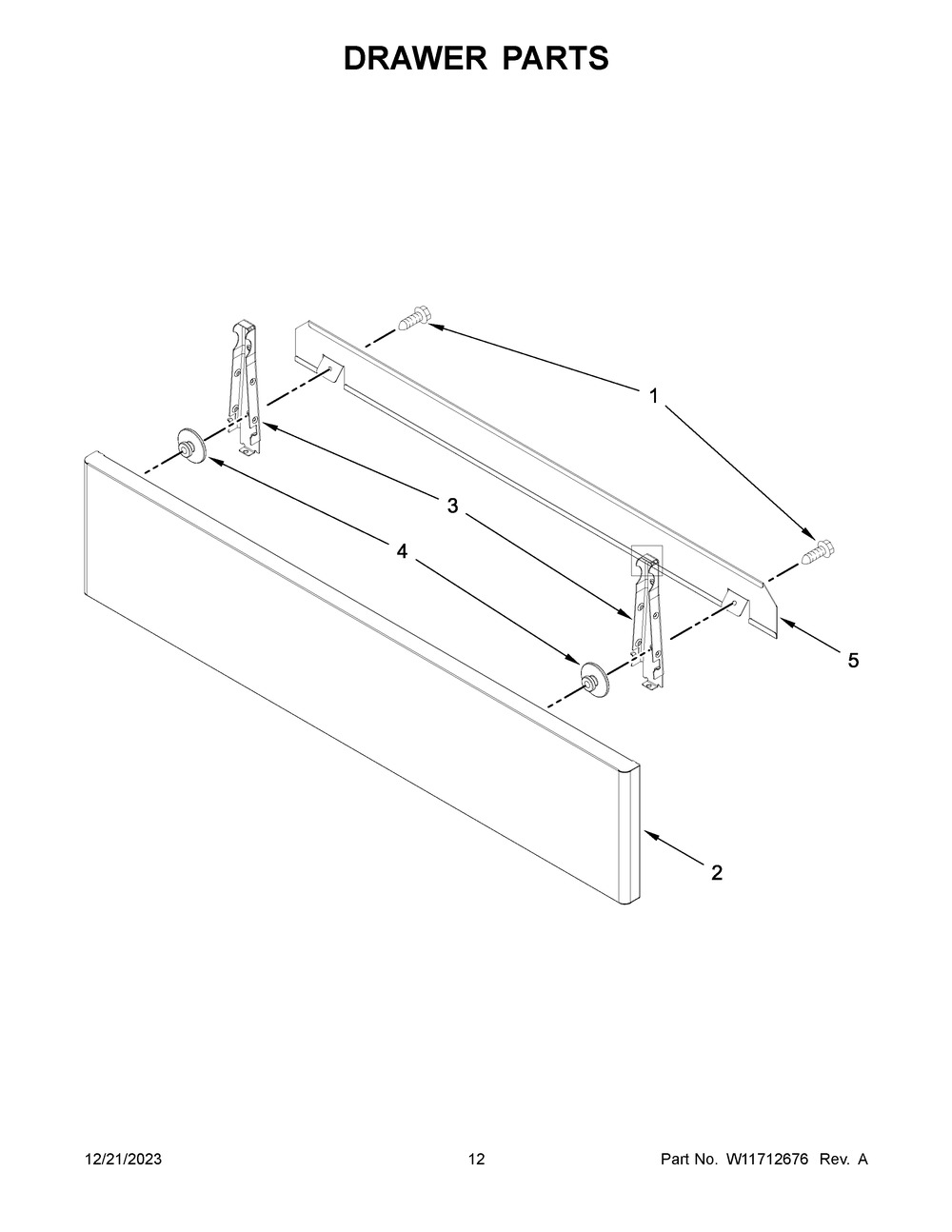 Drawer Parts Diagram and Parts List for KSDG950ESS7  KitchenAid Range