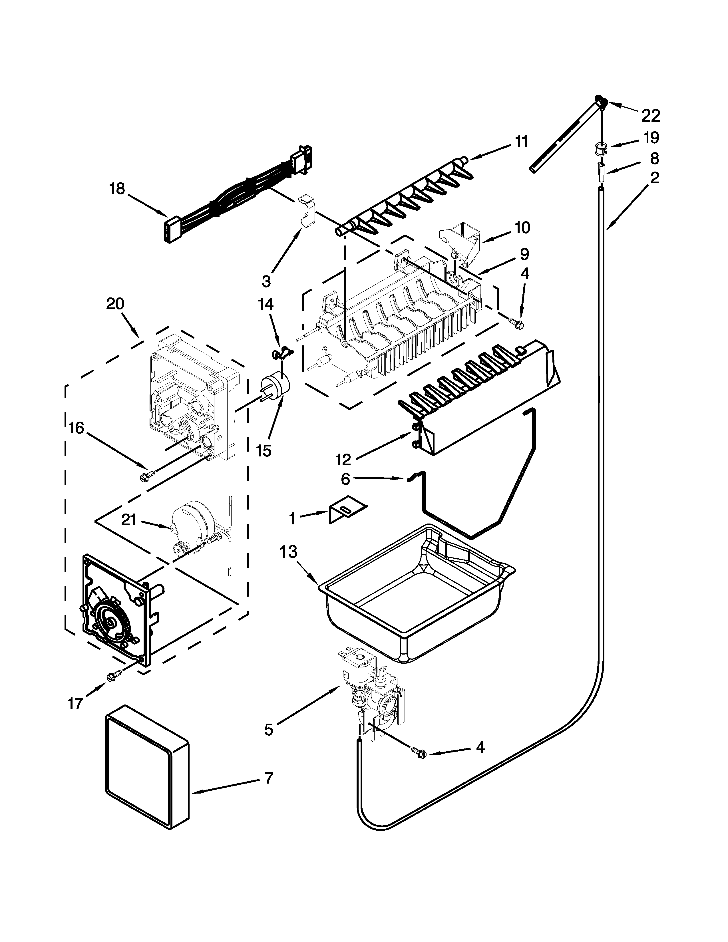 Icemaker Parts Diagram and Parts List for 59679422411  Kenmore Refrigerator